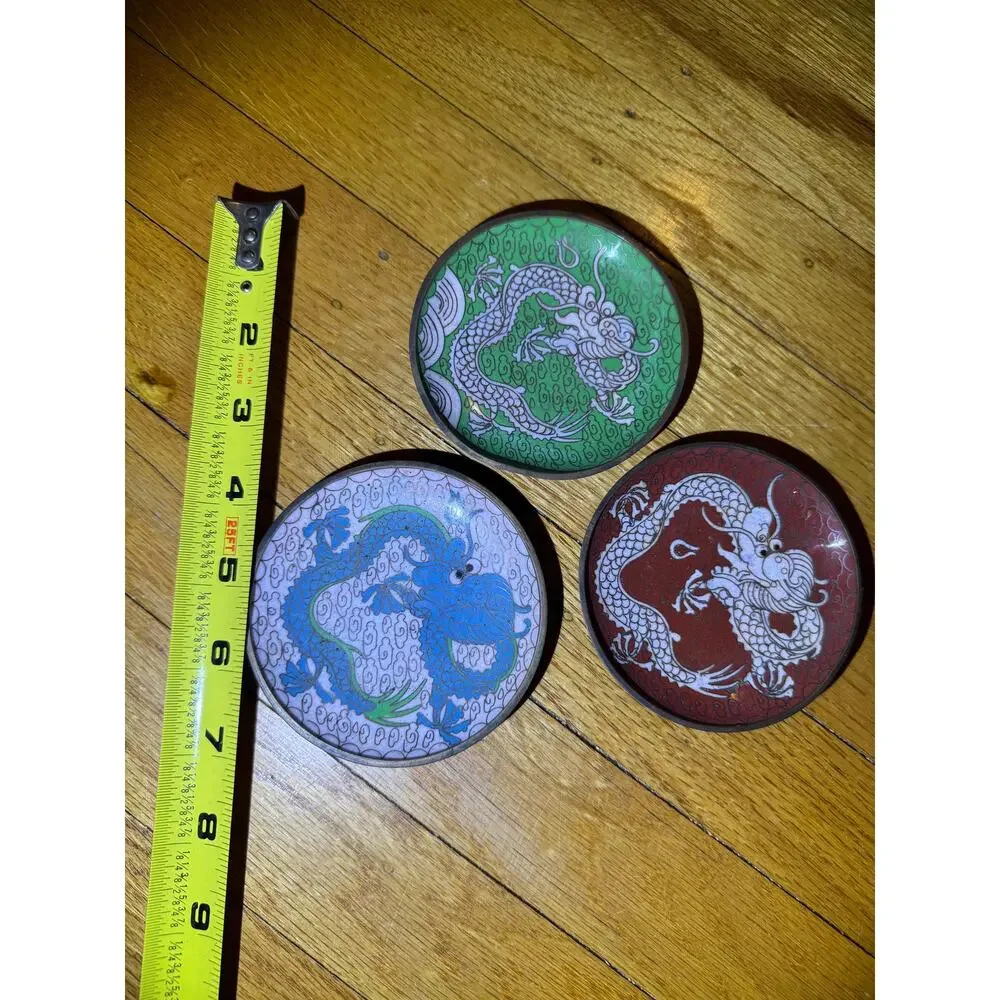 Vintage Dragon Cloisonne Trinket Dishes Estate Chinese - set of 3
